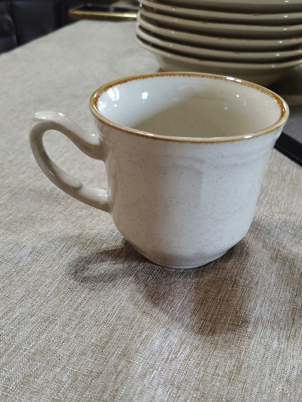 Stoneware  Hearthside Cream Speckled Coffee Mug with Brown Rim